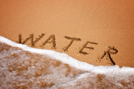 inscription water on the sand at the beach