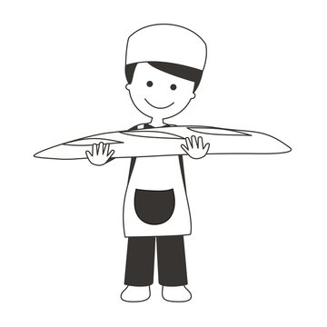 Panadero con barra de pan. Ilustración vectorial
