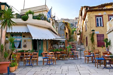 Abwaschbare Fototapete Athen Das malerische Café