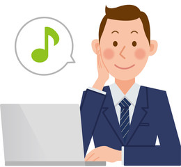 パソコンをするビジネスマン　音符