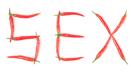 Red hot chili pepper isolated, word sex