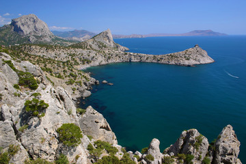 Fototapeta na wymiar Seashore cliffs, coastline of Black Sea in Crimea, Ukraine