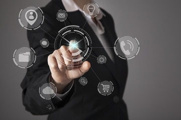 Businesswoman touch screen