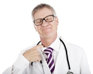Smiling doctor loosening his tie