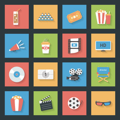 Cinema flat icons set