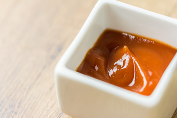Red Ketchup Sauce In White Bowl