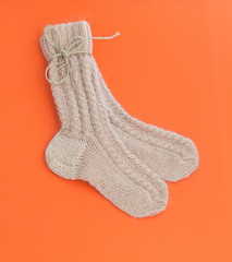 Two knitted socks