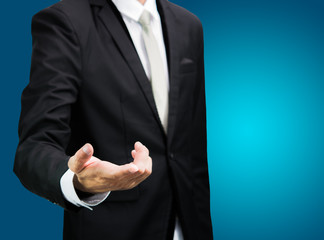 Businessman standing posture show hand isolated
