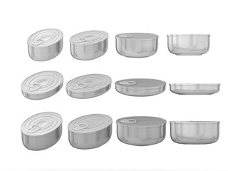 Set of aluminum round bottom oval tin cans in various sizes, cli