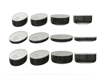 Set of black round bottom oval tin cans in various sizes, clippi