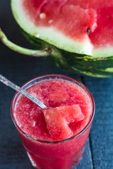 smoothie in a glass of watermelon, heart, closeup
