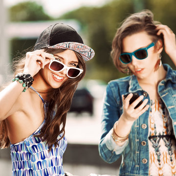 beautiful young people on city background