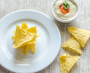 Corn chips with hummus