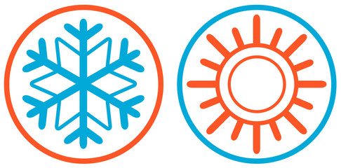 snowflake and sun isolated icon