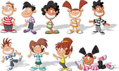 Group of happy cartoon children