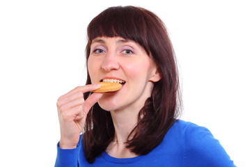 Smiling woman with fresh cake