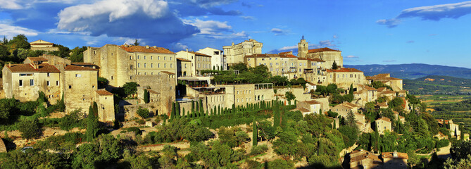 panorama of Gordes medieval village on sunset , Provance. France