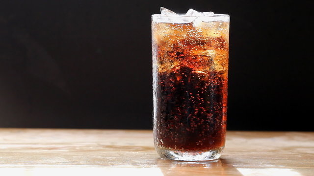 Set collection montage, Cola bubble with ice and glass.