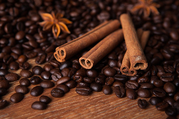 roasted coffee and cinnamon sticks
