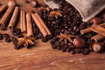 roasted coffee and cinnamon sticks