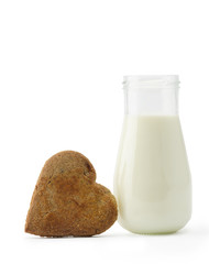 Heart cookie and milk