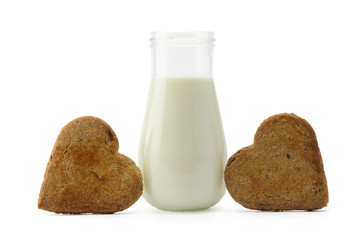 Heart cookies and milk