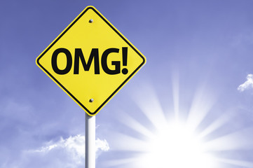 OMG! road sign with sun background