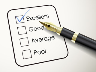 tick placed in excellent check box with fountain pen