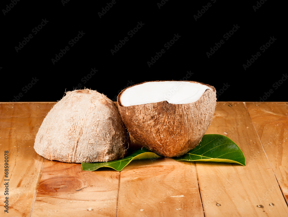 Poster coconut on wood