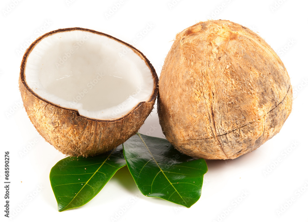 Wall mural Coconut with straw isolated on white