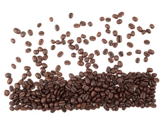 Closeup of coffee beans with focus on one