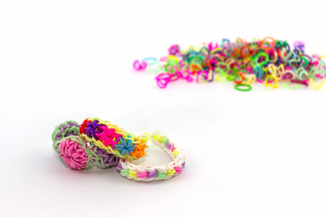 Colorful of elastic rainbow loom bands.