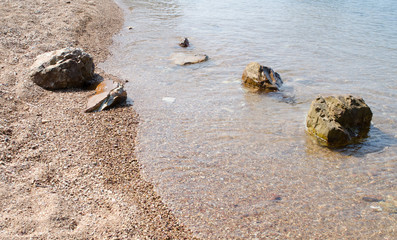 Rocks on the beach in Tropical sea at Bamboo Island Krabi Provin