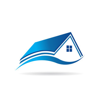 Aqua blue house  real estate image logo