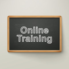 Fototapeta premium online training on blackboard in wooden frame