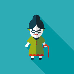 old woman flat icon with long shadow