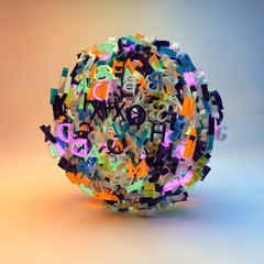 3d render with letters forming a ball