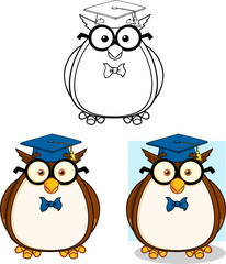 Wise Owl Teacher Cartoon Mascot Character Collection Set