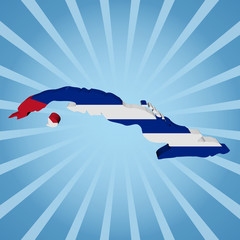 Cuba map flag on blue sunburst illustration