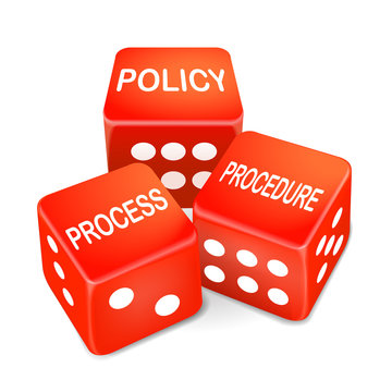 policy process procedure words on three red dice