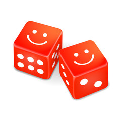 smiling faces on two red dice