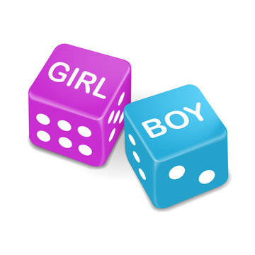 girl and boy words on two red dice