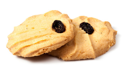 Oatmeal cookies with raisin on a white background