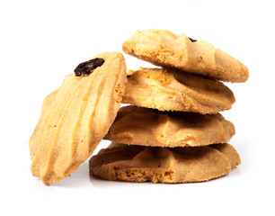 Oatmeal cookies with raisin on a white background
