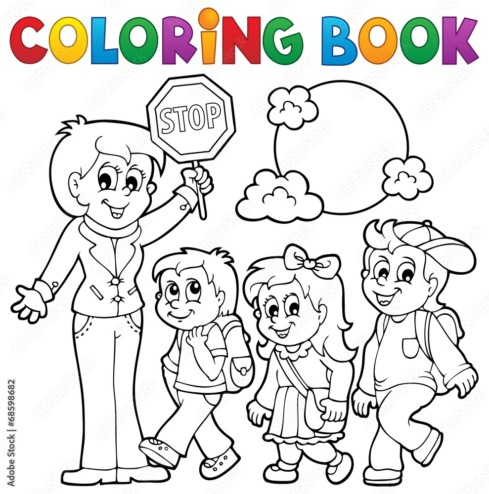 Sticker coloring book school kids theme 1