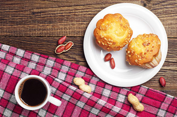 Cupcake with nuts and coffee