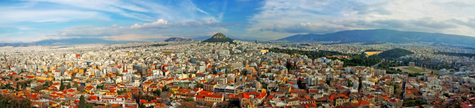 Aerial view of Athen with Lycabettus Hill