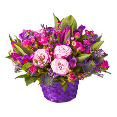 flower composition in basket