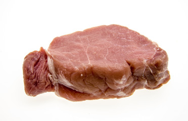 raw pork chops on white background