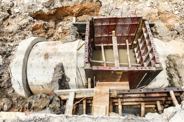 Sewer installation in city